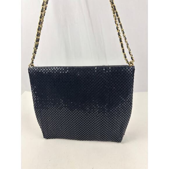 Vintage Dark Blue Metal Mesh Crossbody Bag 1980s - Picture 2 of 16